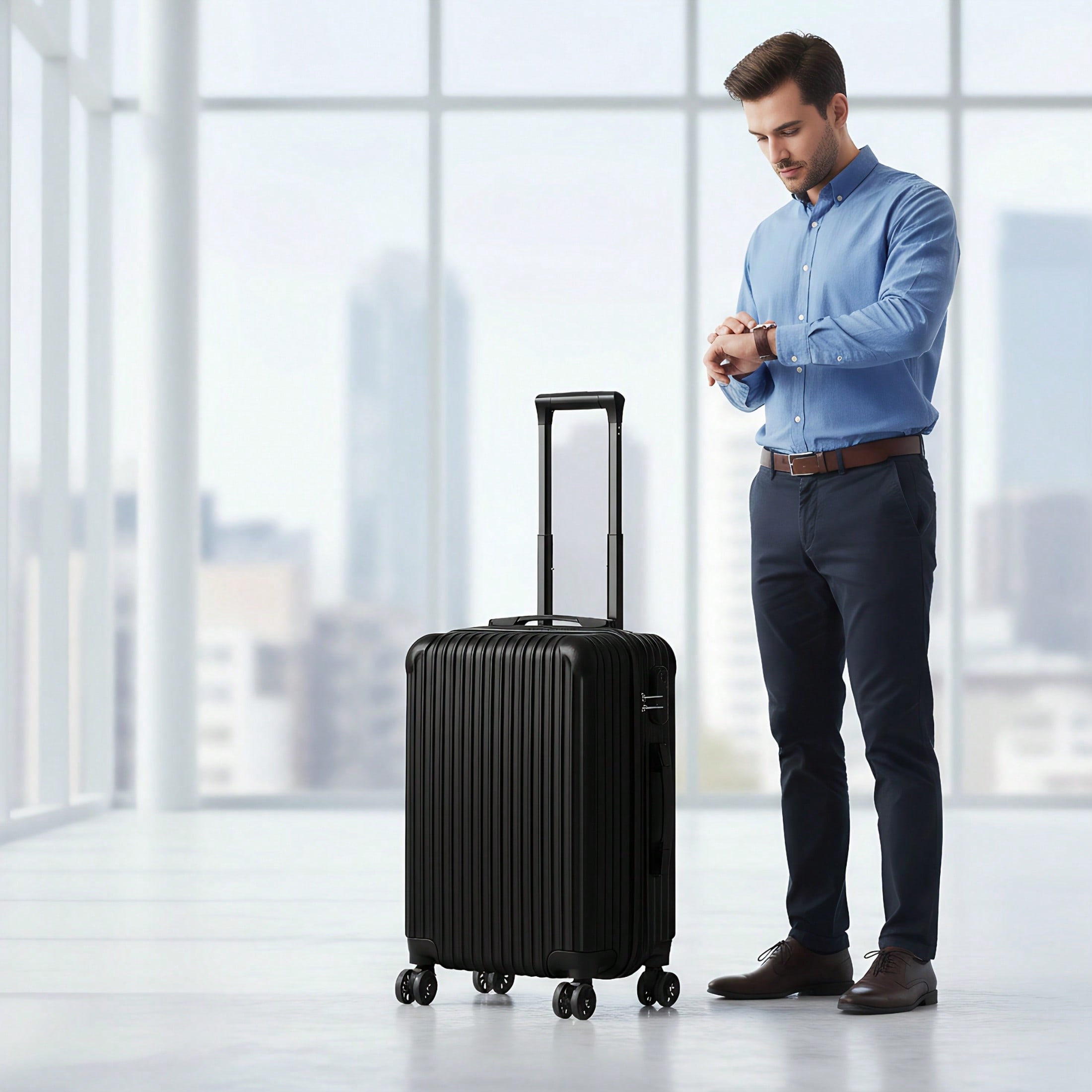 Spinner Wheel Rolling Suitcase 20 Inch - 20인치 하드쉘 캐리어, 검은색 세로 줄무늬